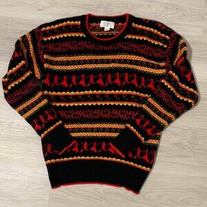 SJS Vintage Beautiful Wool Multicolor Patterned Fall Pullover Grandpa Sweater